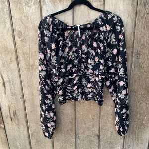 NWT Free People Women's Floral Rose Blouse Black Combo Size Medium